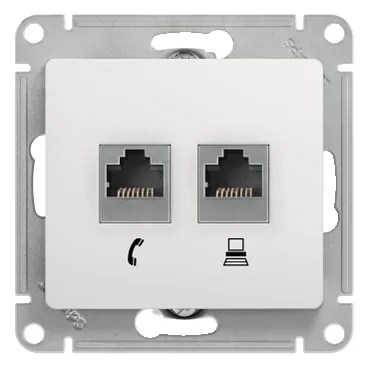 GLOSSA РОЗЕТКА двойная RJ11+RJ45 кат.5e, механизм, БЕЛЫЙ GSL000185 - фото 8518