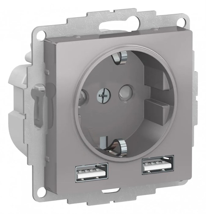 ATLASDESIGN РОЗЕТКА 16А c 2 USB A+A, 5В/2,4А, 2х5В/1,2А, механизм, АЛЮМИНИЙ ATN000330 - фото 857