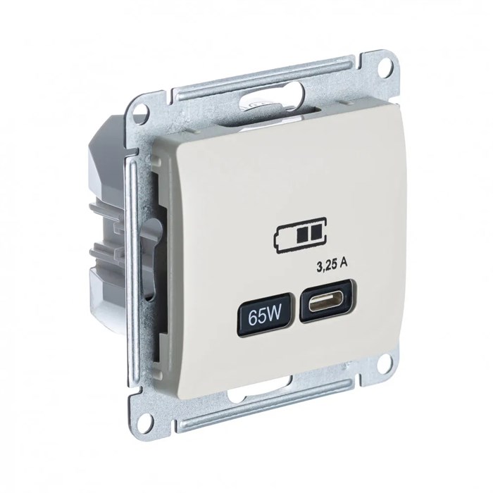 GLOSSA USB РОЗЕТКА тип-C 65Вт высокоскор.заряд. QC, PD, механизм, БЕЖЕВЫЙ GSL000227 - фото 8688
