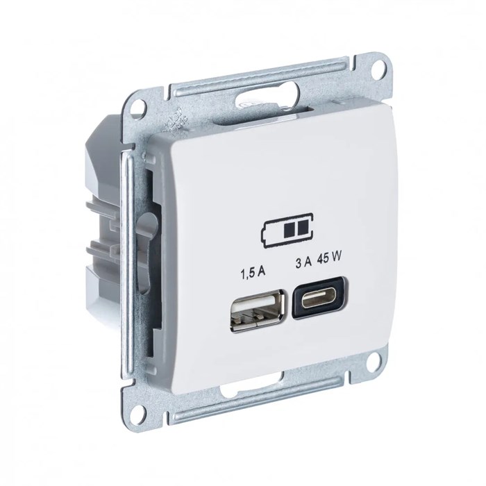 GLOSSA USB РОЗЕТКА A + тип-C 45Вт высокоскор.заряд. QC, PD, механизм, БЕЖЕВЫЙ GSL000229 - фото 8693
