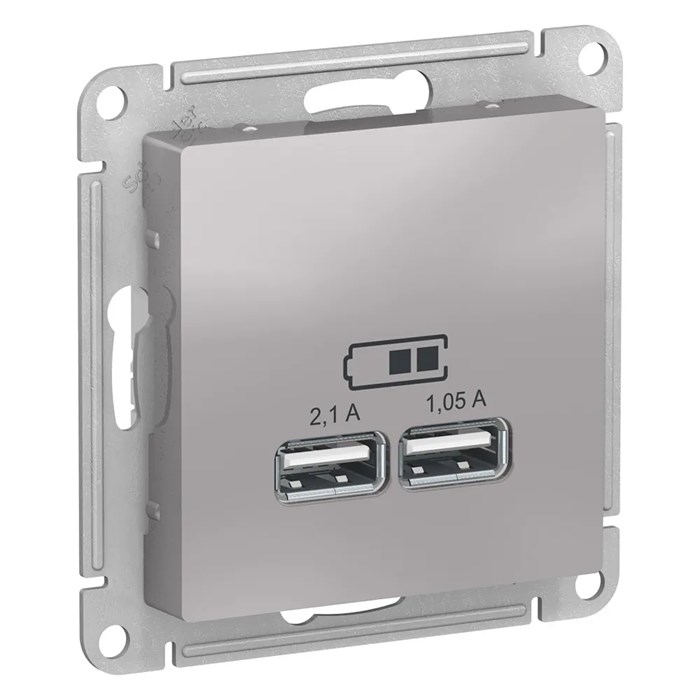 ATLASDESIGN USB РОЗЕТКА A+A, 5В/2,1А, 2х5В/1,05А, механизм, АЛЮМИНИЙ ATN000333 - фото 875