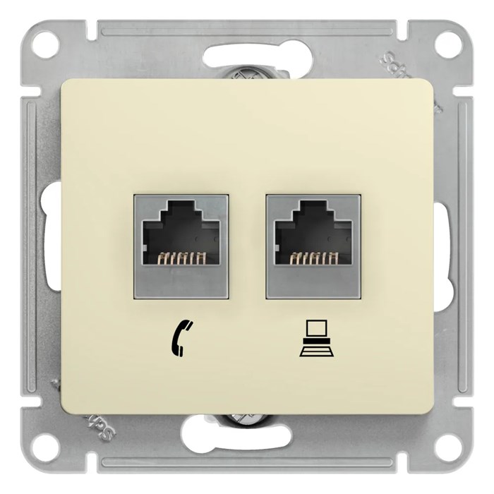 GLOSSA РОЗЕТКА двойная RJ11+RJ45 кат.5e, механизм, БЕЖЕВЫЙ GSL000285 - фото 8940