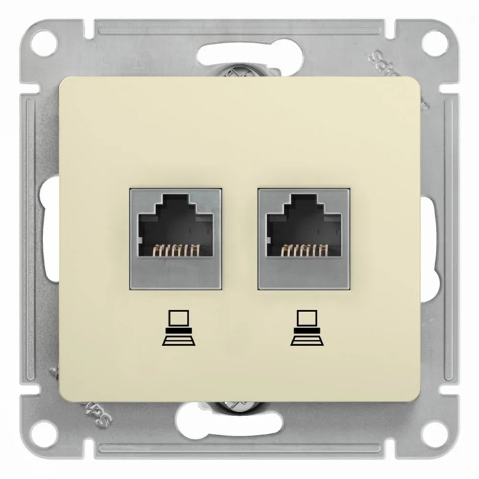 GLOSSA РОЗЕТКА двойная компьютерная RJ45+RJ45 кат. 5e, механизм, БЕЖЕВЫЙ GSL000285KK - фото 8944