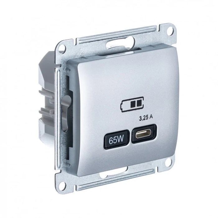 GLOSSA USB РОЗЕТКА тип-С 65Вт высокоскор.заряд. QC, PD, механизм, АЛЮМИНИЙ GSL000327 - фото 9059