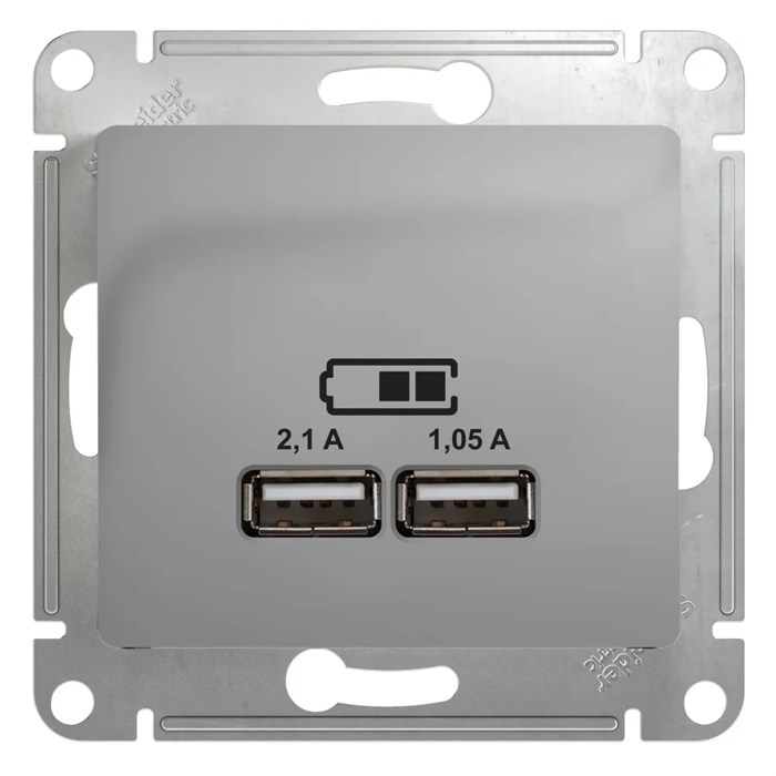 GLOSSA USB РОЗЕТКА A+A, 5В/2,1А, 2х5В/1,05А, механизм, АЛЮМИНИЙ GSL000333 - фото 9070
