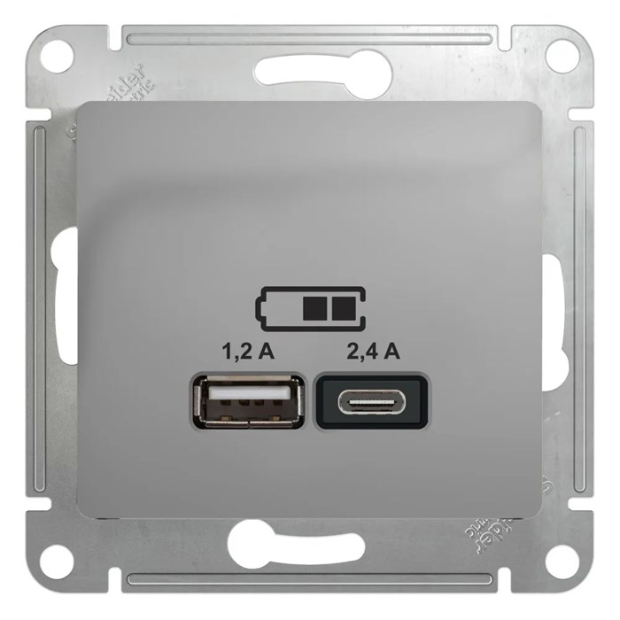 GLOSSA USB РОЗЕТКА А+С, 5В/2,4А, 2х5В/1,2А, механизм, АЛЮМИНИЙ GSL000339 - фото 9078
