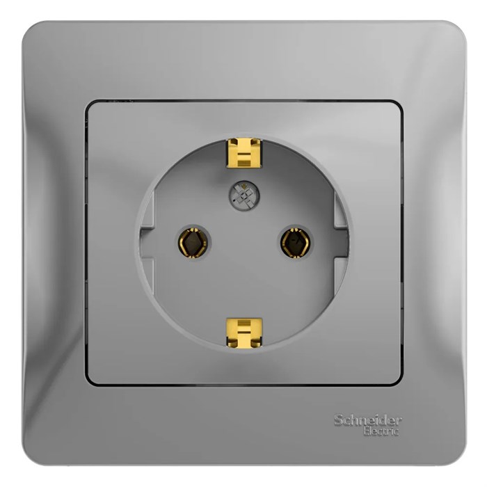 GLOSSA РОЗЕТКА с заземлением без шторок, 16А, в сборе, АЛЮМИНИЙ GSL000342 - фото 9089