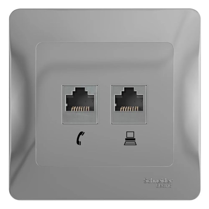 GLOSSA РОЗЕТКА двойная RJ11+RJ45 кат.5e, механизм, АЛЮМИНИЙ GSL000385 - фото 9162