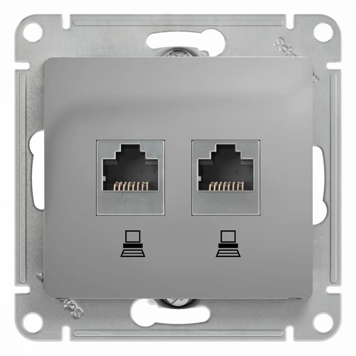 GLOSSA РОЗЕТКА двойная компьютерная RJ45+RJ45 кат. 5e, механизм, АЛЮМИНИЙ GSL000385KK - фото 9166