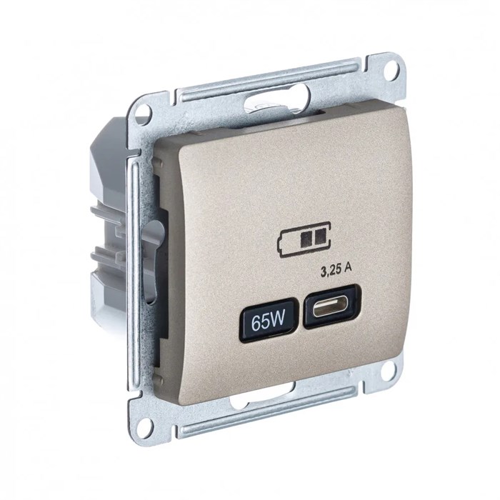 GLOSSA USB РОЗЕТКА тип-C 65Вт высокоскор.заряд. QC, PD, механизм, ТИТАН GSL000427 - фото 9272