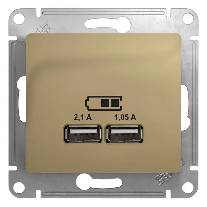 GLOSSA USB РОЗЕТКА A+A, 5В/2,1А, 2х5В/1,05А, механизм, ТИТАН GSL000433 - фото 9283