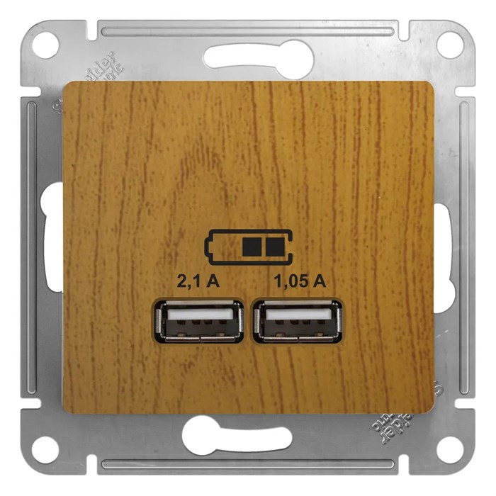 GLOSSA USB РОЗЕТКА A+A, 5В/2,1А, 2х5В/1,05А, механизм, ДУБ GSL000533 - фото 9471