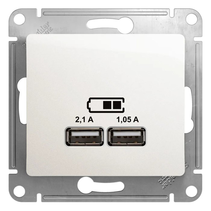 GLOSSA USB РОЗЕТКА A+A, 5В/2,1А, 2х5В/1,05А, механизм, ПЕРЛАМУТР GSL000633 - фото 9675