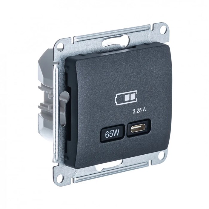 GLOSSA USB РОЗЕТКА тип-C 65Вт высокоскор.заряд. QC, PD, механизм, АНТРАЦИТ GSL000727 - фото 9919