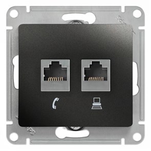GLOSSA РОЗЕТКА двойная RJ11+RJ45 кат.5e, механизм, АНТРАЦИТ GSL000785