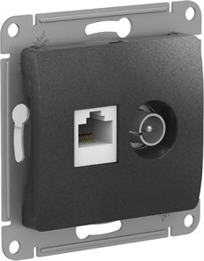 GLOSSA РОЗЕТКА двойная ТВ + компьютерная RJ45 кат. 5e, механизм, АНТРАЦИТ GSL000789