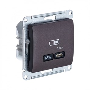 GLOSSA USB РОЗЕТКА тип-C 65Вт высокоскор.заряд. QC, PD, механизм, ШОКОЛАД GSL000827