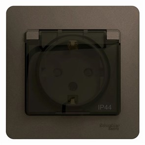 GLOSSA РОЗЕТКА с заземлением со шторками с крышкой, в сборе,16А IP44,ШОКОЛАД GSL000848