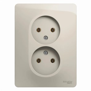 GLOSSA РОЗЕТКА двойная без заземления, 16А, в сборе, МОЛОЧНЫЙ GSL000920