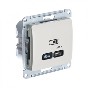 GLOSSA USB РОЗЕТКА тип-C 65Вт высокоскор.заряд. QC, PD, механизм, МОЛОЧНЫЙ GSL000927