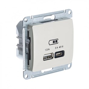 GLOSSA USB РОЗЕТКА A + тип-C 45Вт высокоскор.заряд. QC, PD, механизм, МОЛОЧНЫЙ GSL000929