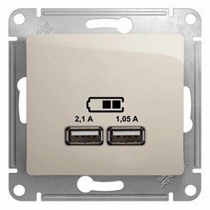 GLOSSA USB РОЗЕТКА A+A, 5В/2,1А, 2х5В/1,05А, механизм, МОЛОЧНЫЙ GSL000933