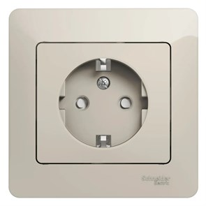 GLOSSA РОЗЕТКА с заземлением со шторками, 16А, в сборе, МОЛОЧНЫЙ GSL000944