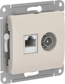 GLOSSA РОЗЕТКА двойная ТВ + компьютерная RJ45 кат. 5e, механизм, МОЛОЧНЫЙ GSL000989