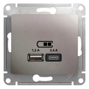 GLOSSA USB РОЗЕТКА А+С, 5В/2,4А, 2х5В/1,2А, механизм, ПЛАТИНА GSL001239