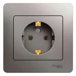 GLOSSA РОЗЕТКА с заземлением без шторок, 16А, в сборе, ПЛАТИНА GSL001242