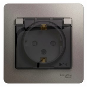 GLOSSA РОЗЕТКА с заземлением со шторками с прозрачной крышкой, 16А, IP44, в сборе, ПЛАТИНА GSL001248