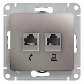 GLOSSA РОЗЕТКА двойная RJ11+RJ45 кат.5e, механизм, ПЛАТИНА GSL001285