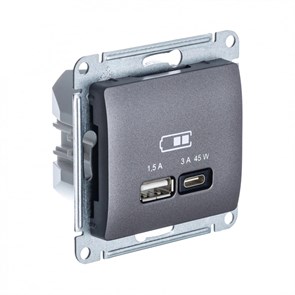 GLOSSA USB РОЗЕТКА A + тип-C 45Вт высокоскор.заряд. QC, PD, механизм, ГРАФИТ GSL001329