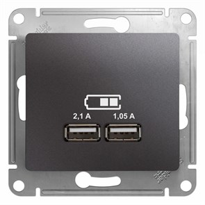 GLOSSA USB РОЗЕТКА A+A, 5В/2,1А, 2х5В/1,05А, механизм, ГРАФИТ GSL001333