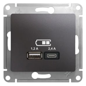 GLOSSA USB РОЗЕТКА А+С, 5В/2,4А, 2х5В/1,2А, механизм, ГРАФИТ GSL001339