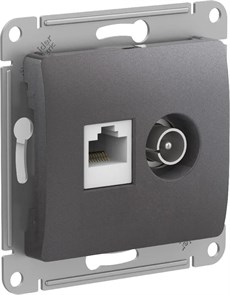 GLOSSA РОЗЕТКА двойная ТВ + компьютерная RJ45 кат. 5e, механизм, ГРАФИТ GSL001389
