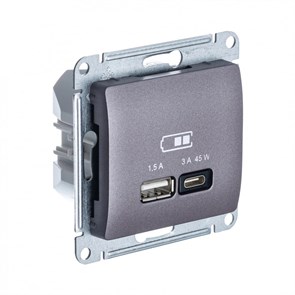 GLOSSA USB РОЗЕТКА А + тип-С 45Вт высокоскор.заряд. QC, PD, мех., СИРЕН.ТУМАН GSL001429