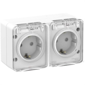 ATLASDESIGN PROFI IP54 О/У РОЗЕТКА двойная с заземлением со шторками, 16А, БЕЛЫЙ ATN540126
