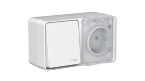ATLASDESIGN PROFI IP54 О/У БЛОК: РОЗЕТКА с заземл. со шт., 16А, ВЫКЛЮЧАТЕЛЬ 1-клав., 10АХ, СЕРЫЙ ATN543070