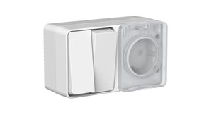 ATLASDESIGN PROFI IP54 О/У БЛОК: РОЗЕТКА с заземл. со шт., 16А, ВЫКЛЮЧАТЕЛЬ 2-клав., 10АХ, СЕРЫЙ ATN543074