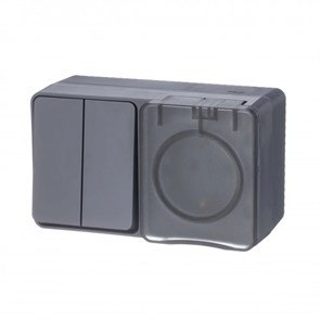 ATLASDESIGN PROFI IP54 О/У БЛОК: РОЗЕТКА с заземл. со шт., 16А, ВЫКЛЮЧАТЕЛЬ 2-клав., 10АХ, АНТРАЦИТ ATN544074