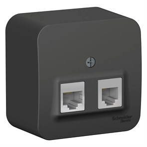 BLANCA О/У РОЗЕТКА двойная: комп.RJ45, кат.5E + телеф. RJ11, ИЗОЛ.ПЛ., АНТРАЦИТ BLNIA045116