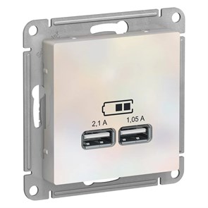 ATLASDESIGN USB РОЗЕТКА A+A, 5В/2,1А, 2х5В/1,05А, механизм, ЖЕМЧУГ ATN000433