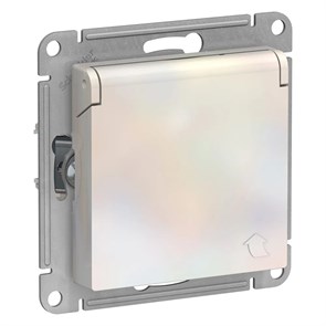 ATLASDESIGN РОЗЕТКА с заземлением со шторками с крышкой, 16А, IP20, механизм, ЖЕМЧУГ ATN000446