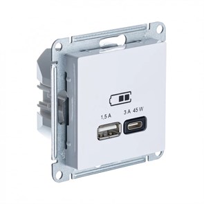 ATLASDESIGN USB РОЗЕТКА A + тип-C 45Вт высокоскор.заряд. QC, PD, механизм, БЕЛЫЙ ATN000129
