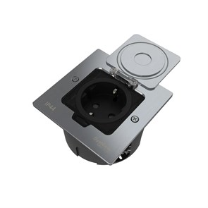 MultiDesk Лючок с розеткой 2К+З, 16А/250В, IP44 с монтажной коробкой для стены, фальшпола, стола Сер MDK21102SA