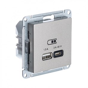 ATLASDESIGN USB РОЗЕТКА A + тип-C 45Вт высокоскор.заряд. QC, PD, механизм, ШАМПАНЬ ATN000529
