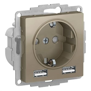 ATLASDESIGN РОЗЕТКА 16А c 2 USB A+A, 5В/2,4А, 2х5В/1,2А, механизм, ШАМПАНЬ ATN000530