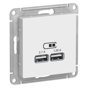 ATLASDESIGN USB РОЗЕТКА A+A, 5В/2,1А, 2х5В/1,05А, механизм, БЕЛЫЙ ATN000133