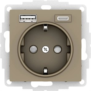ATLASDESIGN РОЗЕТКА 16А c 2 USB A+C, 5В/2,4А/3,0А, 2х5В/1,5А, механизм, ШАМПАНЬ ATN000532